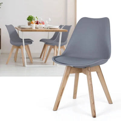 Küchenstuhl Esszimmerstuhl Wohnzimmerstuhl Holzbeine Schalensitz grau 4er Set - Bild 1 von 4