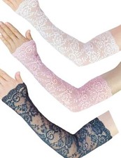 3 Pairs Women Lace Arm Sleeves Long Lace Gloves Fingerless Arm Covers Warmers