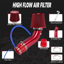 Red 3"/76mm Car Cold Air Intake Filter Induction Kit Pipe Power Flow Hose System