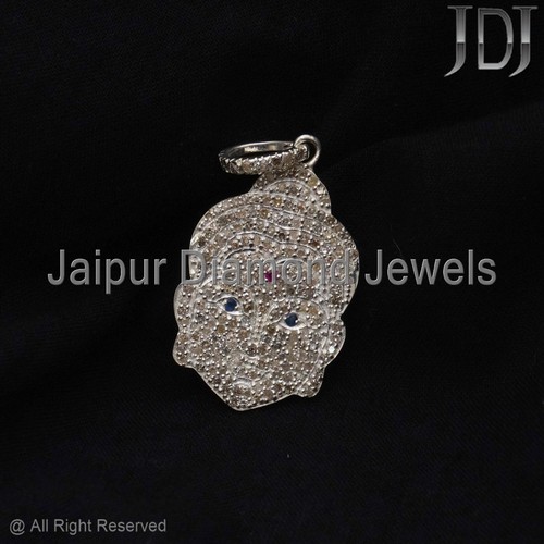 Buddha Charm Natural Pave Diamond Ruby Blue Sapphire Gemstone 925 Silver Pendant - Picture 14 of 16