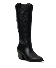 New Madden NYC Women's Embroidered Tall Western Boots Black Size 7