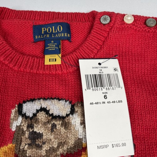 Polo Ralph Lauren Big Girls Size 6 Polo Ski Bear Red Cotton Knit Sweater - Picture 7 of 9