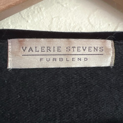 Vintage Valerie Stevens Fur Blend Velvet Trim Cardigan Sweater Medium Black Wool - Picture 4 of 6