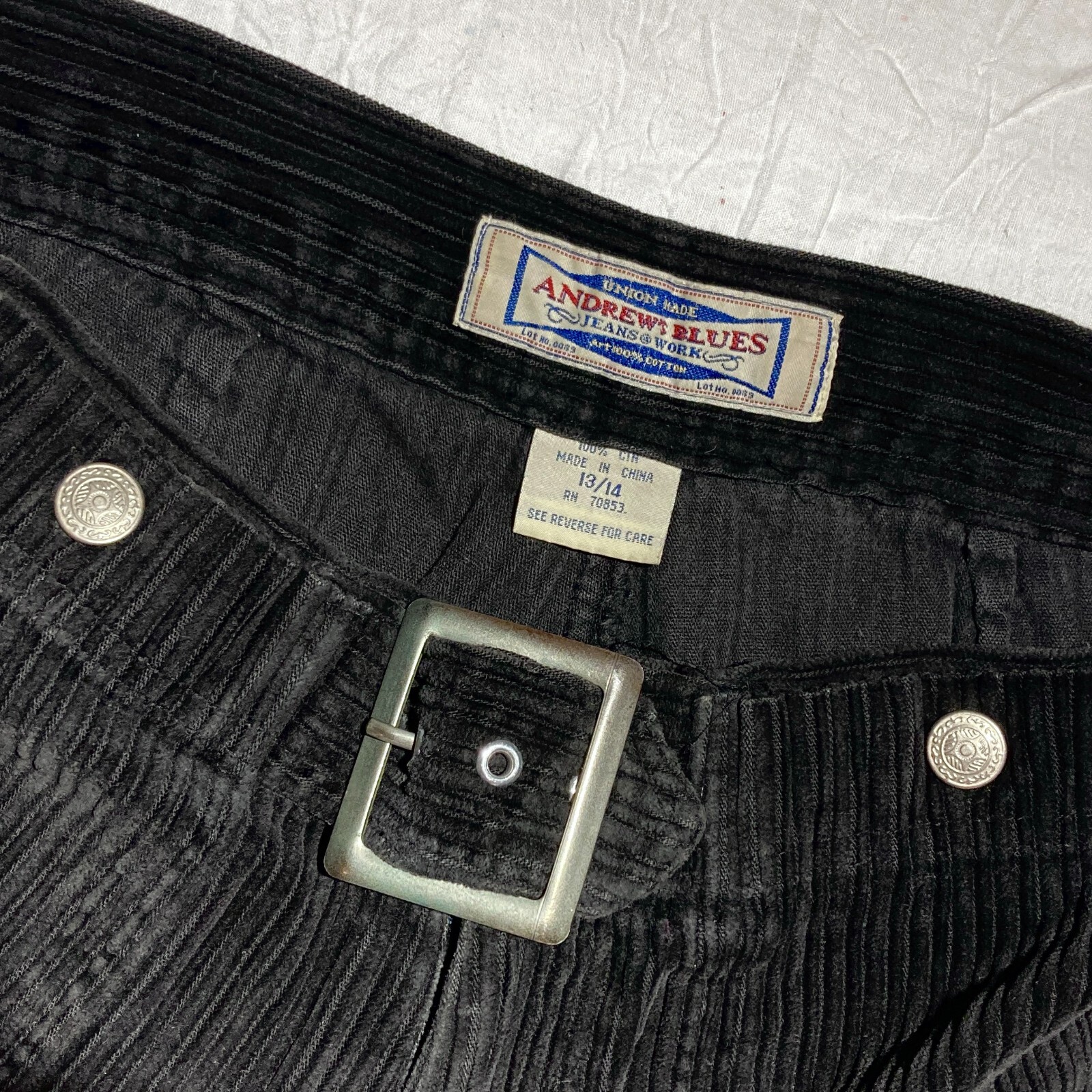 Vtg 90s Y2K black corduroy wide leg flare pants Clueless punk goth grunge L image 2