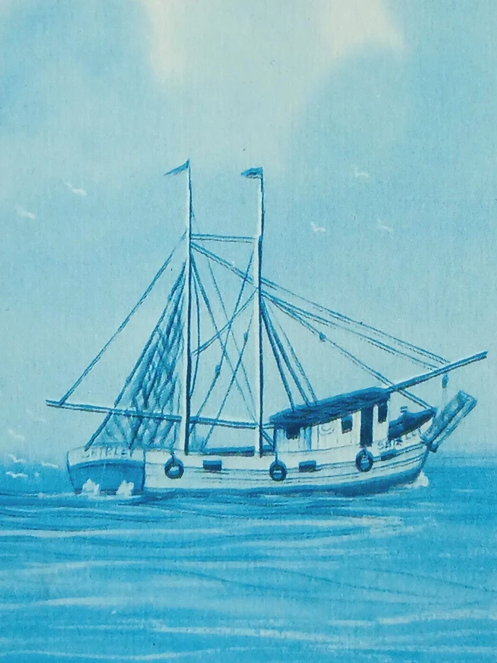 Impresión artística náutica enmarcada escena de barco pelícano firmada por William Rogers Jr Foto 4 de 4