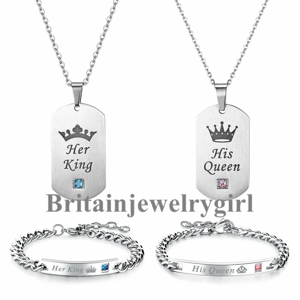Conjunto de joias masculinas e femininas de casal His and Hers Queen King - Imagem 2 de 4