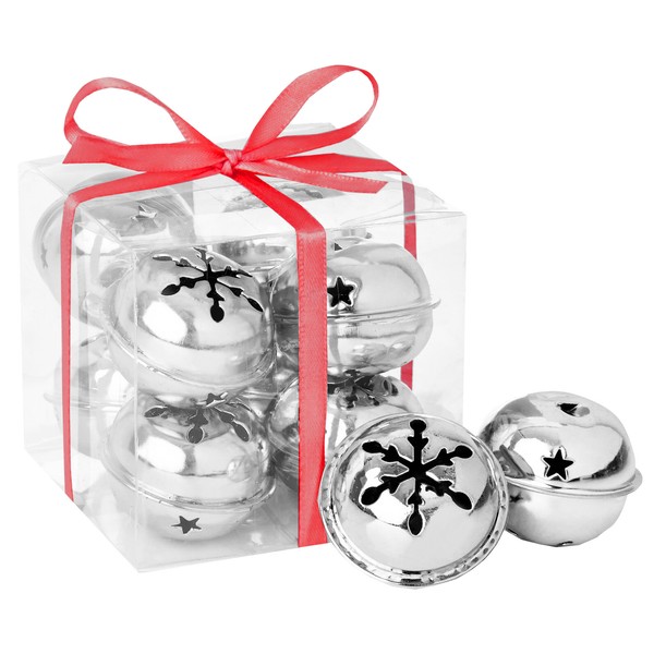 Weihnachtsdeko 8Er Set Schneeflocke 40Mm Jingle Bell AnhäNger - Silver-image