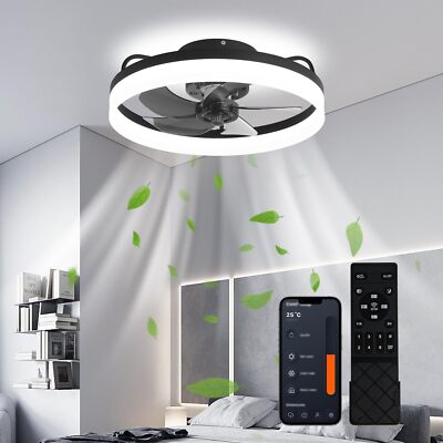 Flush Mount LED Ceiling Fan with Light Remote & APP Control 20'' Modern Fan Light