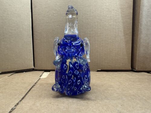 Millefiori Art Glass Cobalt Blue/Clear Elephant Paperweight Figure Murano Style - Picture 10 of 11