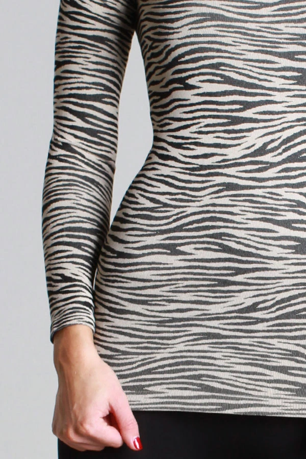 Nikibiki Zebra Stretchy Long Sleeve Top in Beige One Size Fits All - Image 2 of 2