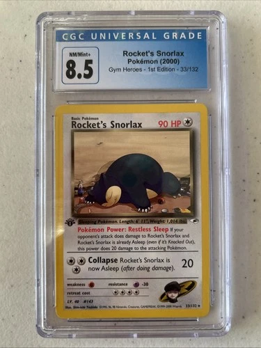 Rocket’s Snorlax 1st Edition CGC 8.5 Gym Heroes 33/132 Pokémon Graded DESC