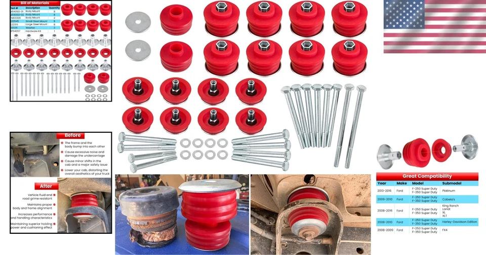 Body Mount Bushing Kit for Ford F250 F350 Super Duty 2008-2016 Polyurethane S... Foto 2 de 4