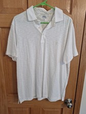 Izod Saltwater Relaxed Classics Mens Medium White Tropic Print 3 Button Collar