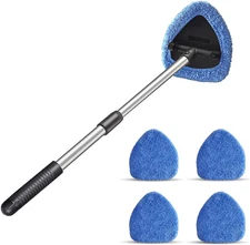 Windshield Cleaning Tool, Car Window Cleaner with 4 Washable Reusable Microfiber