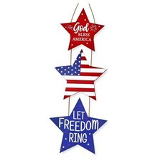 4th of July Patriotic Decorations Wooden Hanging Star Sign Red White Blue