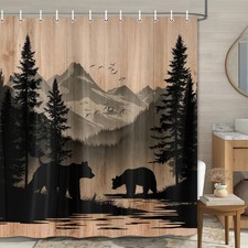 Lacoiime Rustic Cabin Shower Curtain, Mens Outdoor Bear Forest Wildlife Count...