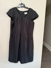 Olivia Matthews Fit Flare Dress Size 20 Black Cap Sleeves Side Zip Pockets