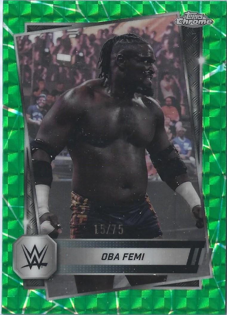 2025 Topps Chrome WWE #113 Oba Femi Neon Green Geometric Refractor #/75