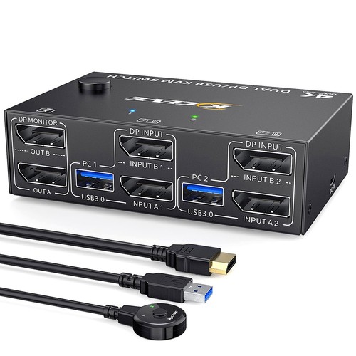 KVM- Dual Monitor DisplayPort, 4 USB 3.0 für 2 Computer, 2 in 2 Out DP 1.44255
