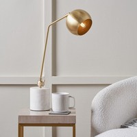 Gold Table Lamp with Marble Base Dome Lamp Shade Adjustable Modern Desk Light
