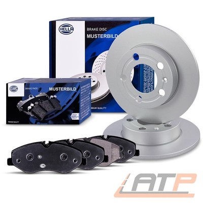 HELLA 2x Bremsscheibe Voll + Bremsbeläge Hinterachse für FORD