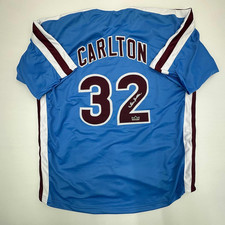 Facsimile Autographed Steve Carlton Philadelphia Blue Retro Reprint Laser Auto B