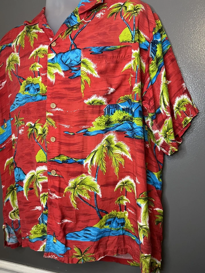 Islander Shirt Mens XL Red Rayon Hawaiian Aloha Camp Button Front Short Sleeve - Image 3 of 4