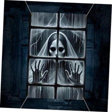 Ghost Halloween Decor - White Eyes Window Silhouette Curtains for Horror Nun