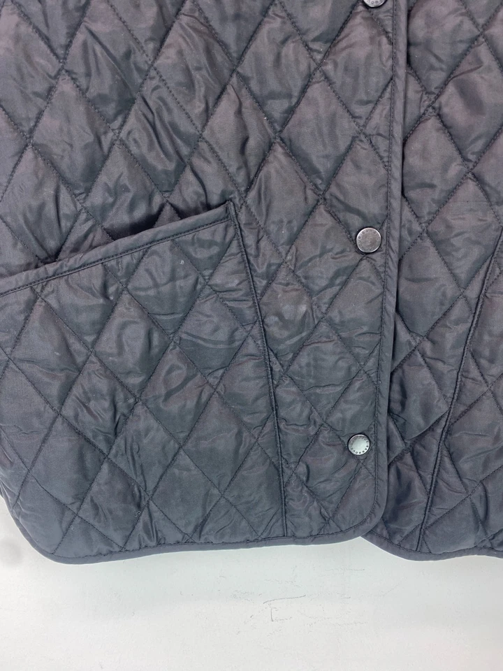 Barbour Black Diamond Quilted Jacket Country Heritage Cord Collar Button Up UK10 — 第 4/4 张图片