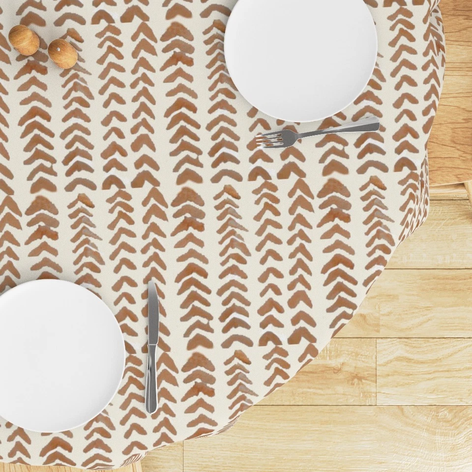 Burnt Orange Arrows Chevron Zigzag Printed Round Table Cover, Round Table Cloth - Image 3 of 4