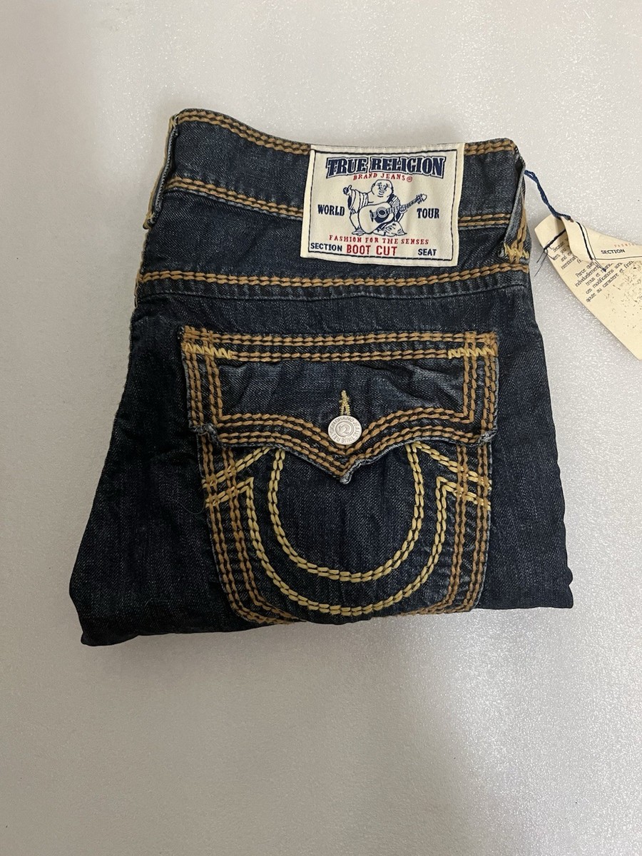 TRUE RELIGION Jeans Men's Sz 32 Straight WFLP Brn & Gold Mega T