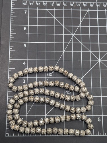 Vintage Ornate Detailed Silver Tone Metal Bead Beaded Ethnic Necklace 28" - Picture 6 of 9