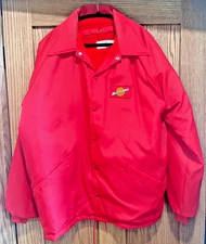 Vintage Swingster USA XL Nylon Insulated Manitowoc Patch Red Snap Button Jacket