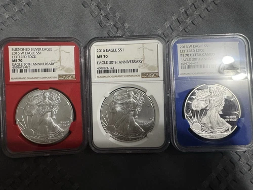 2016 American Silver Eagle  Set- First Day of Issue NGC MS70 Three Slabbed Coins