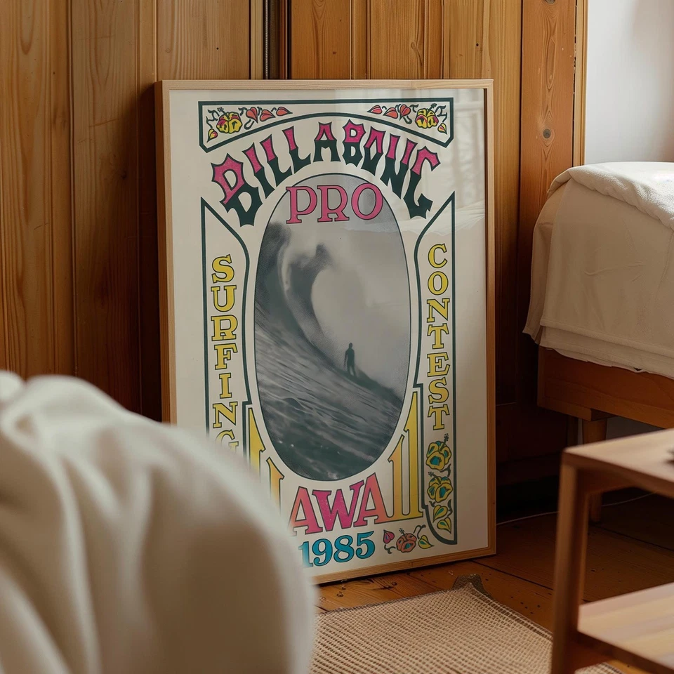 Póster de surf Hawaii 1985 - competencia de surf vintage - decoración de arte de pared de surfista Foto 2 de 3