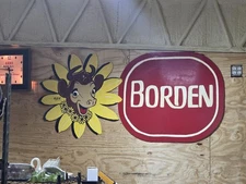 Large 74" Borden Milk & Ice Cream Sign Cut From Delivery Truck Elsie Vintage
