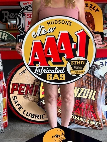 Vintage Old Style Sign AAA Gas Hudson NOT Porcelain Made in USA 24x24
