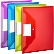 4 PCS File Folders With Pocket Plastic Envelopes Snap Closure A4 Size Clear