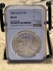 1986 Silver American Eagle 1 Oz. Coin MS69 NGC .999 Fine, 1st Year