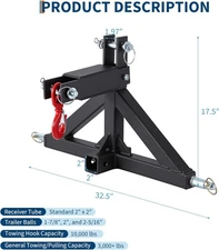 Heavy Duty 3 Point Hitch Quick Hitch 2" Receiver Trailer Hitch ForCat 1 Tractors