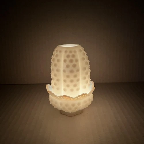 Vintage Fenton White Milk Glass Hobnail Fairy Lamp