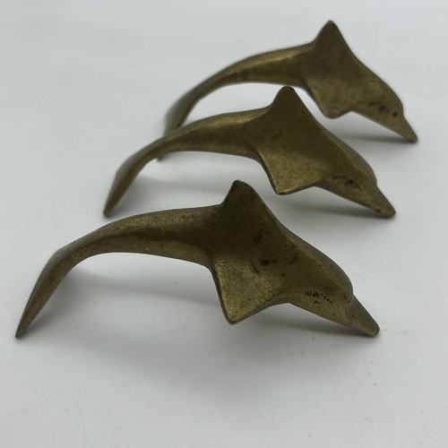 Set Solid Brass Dolphin Figurines Porpoise Paperweight Vintage Coastal Nautical - Picture 3 of 13