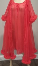 Al Sterling Lisette Sheer Ruffle Chiffon Peignoir Nightgown Robe Full Sweep Set