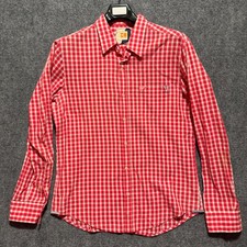 Hugo Boss Orange Shirt XL Mens Red White Gingham Check Cotton Button Long Sleeve