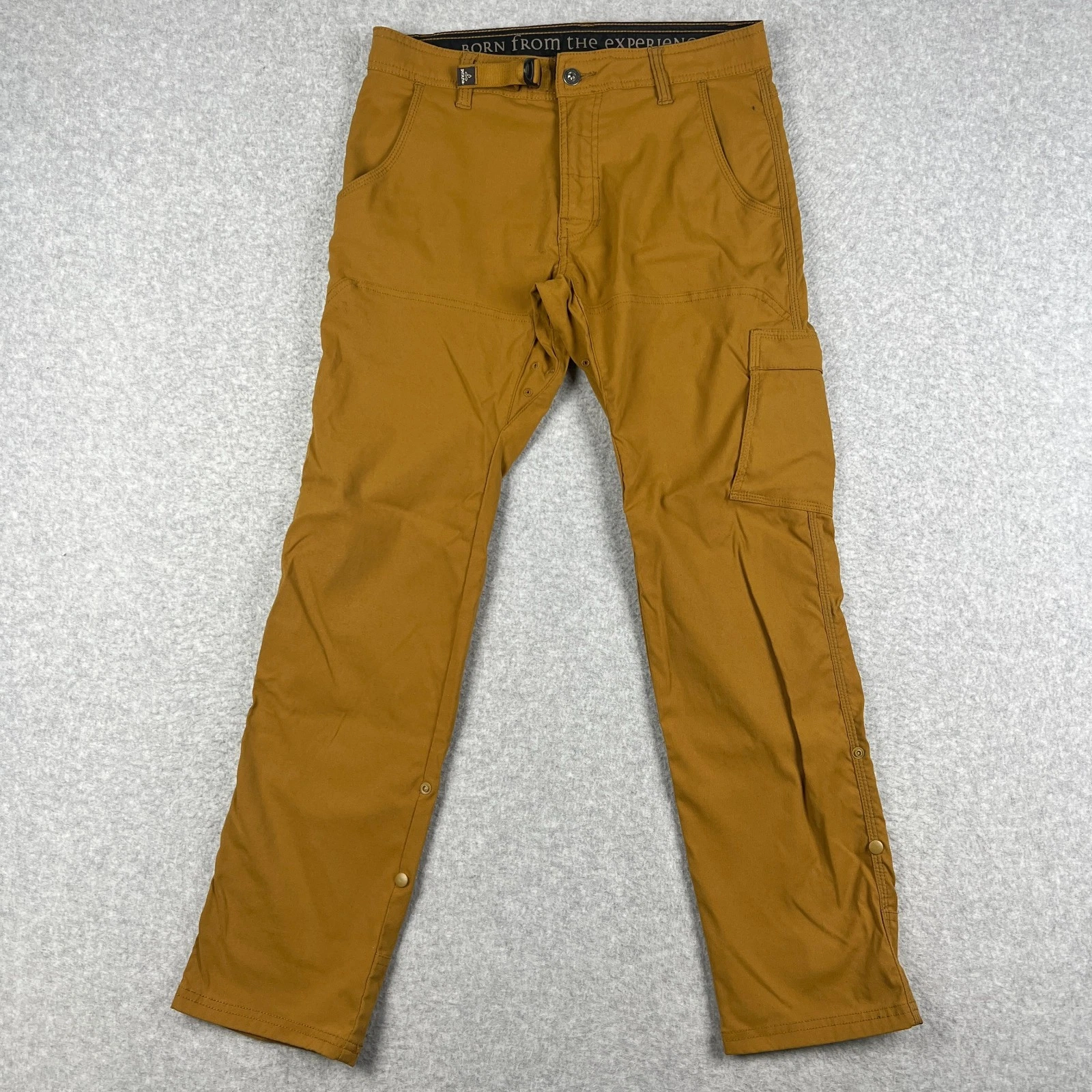 Prana Stretch Zion II Straight Pants Hiking Belt Roll Snap Up 30x30 Mens Beige