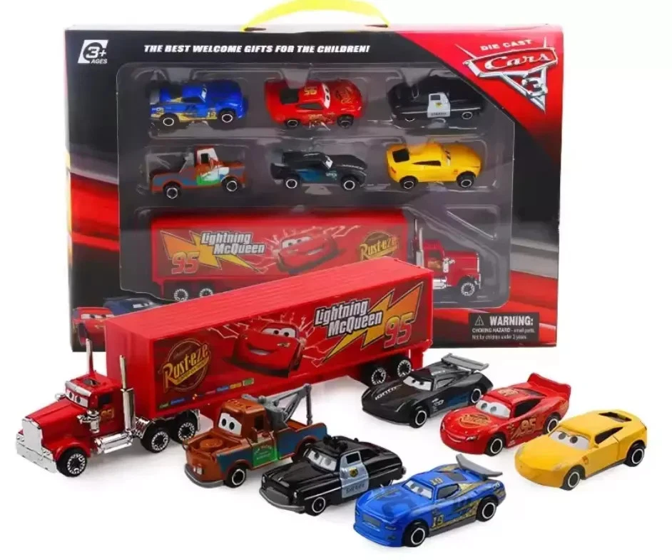CARS SET 7 PEZZI Disney Pixar Mcqueen Jackson Storm Mack Cricchetto 1:55 Toy Boy - Immagine 4 di 4