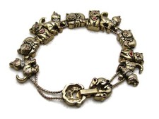 Cats Charm Bracelet Rhinestone Inlay  Gold Tone