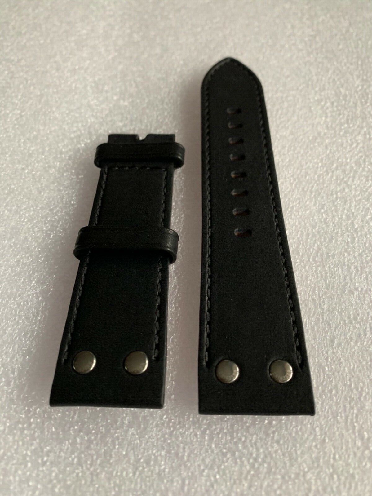 Moschino Genuine Black Leather Watch Strap Black Stiched 24mm Timman XXL