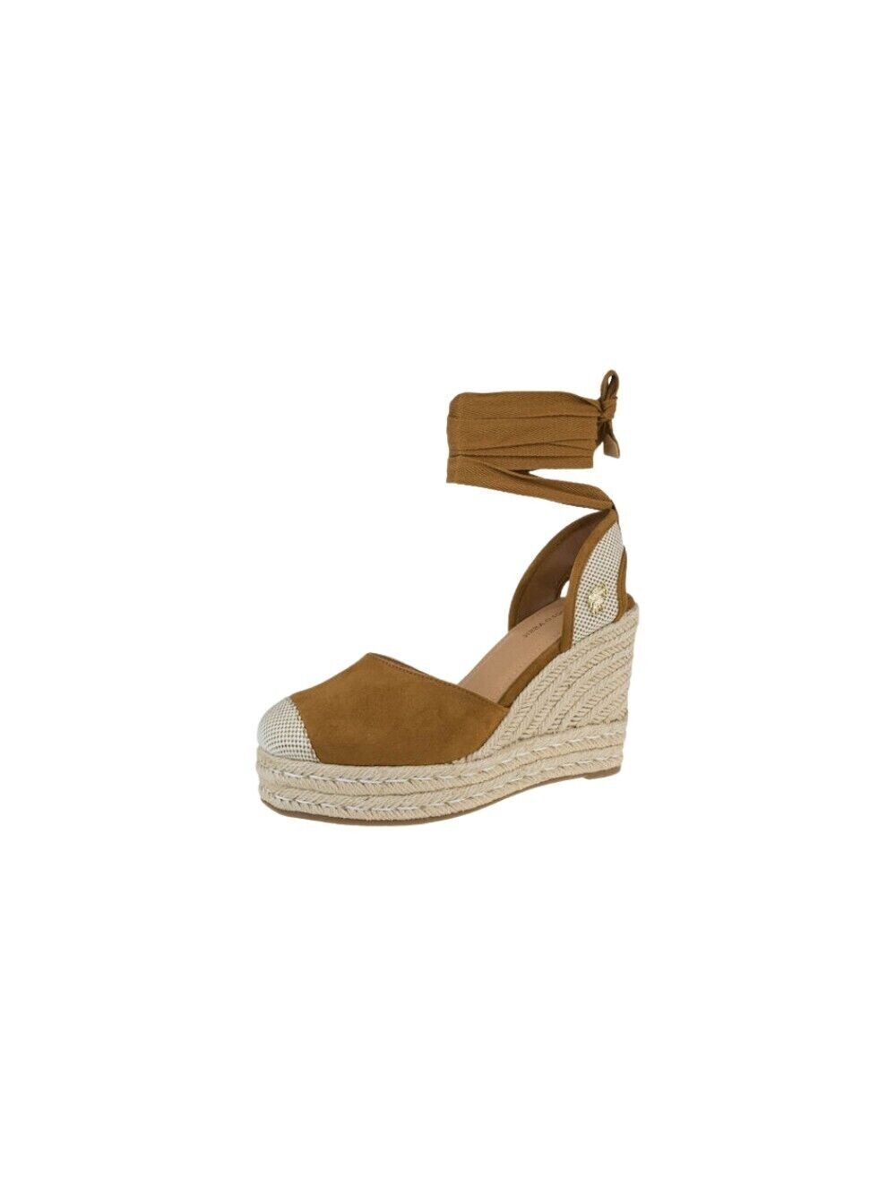 Sandalia Alpargatas U.S Polo de Mujer, Color Cuero Con Hebilla de Tela Y En