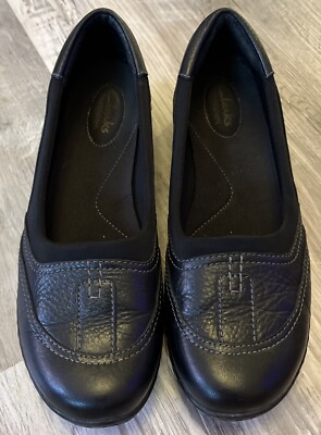 Wonens 9m Clarks Bendables Black Leather Slip On Loafers  